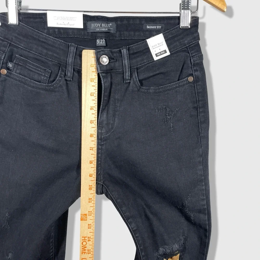 Judy Blue Skinny Jeans Womens 5/27 Black Distressed Leopard Patch Mid‎ Rise